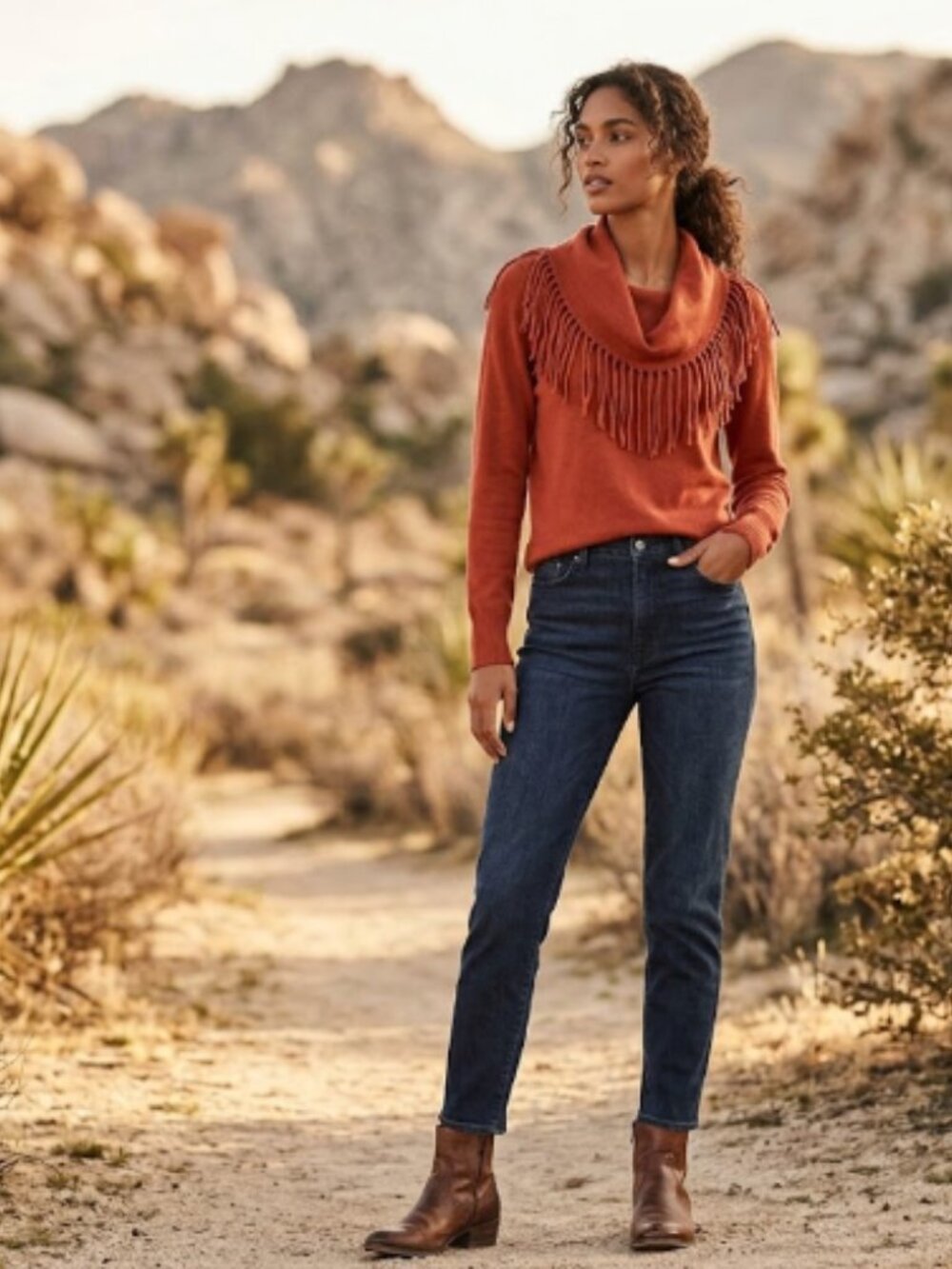 MICHAEL Kors Fringe Cowl Neck Sweater Red Western Long Sleeve Medium